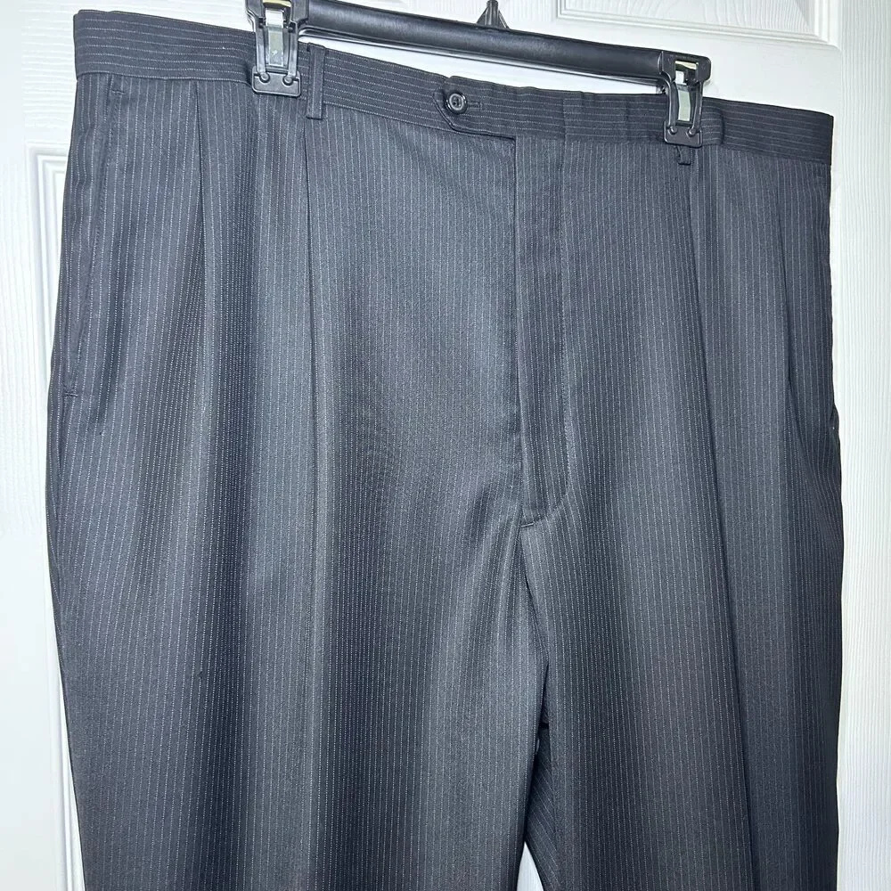 Jean/Paul Dress Pants Men's 42x30 Gray Pinstripe Flat Front Cuffed Hem Formal